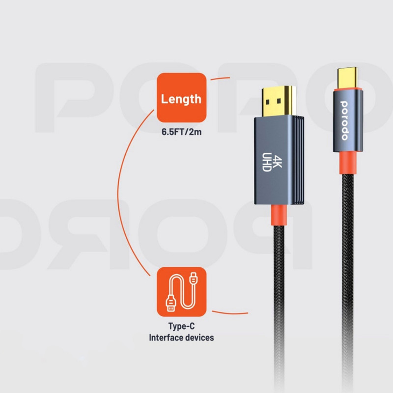 کابل تبدیل HDMI به USB-C پرودو مدل Woven Braided طول 2 متر