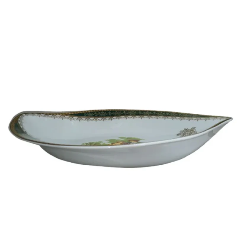 ظرف سرو چینی پردیس کاشان با ابعاد 36×25×5 سانتی‌متر و وزن 800 گرم، قابل شستشو با دست و ماشین ظرفشویی، دارای جعبه