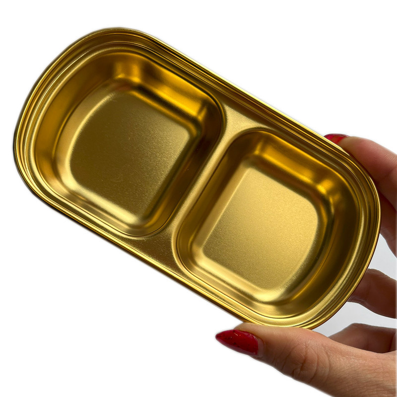 اردو خوری استیل دو خانه لوکس با طراحی تک‌طبقه و قابلیت سرو سس، ترشی، مربا و مزه، مناسب شست‌وشو با دست و قابل استفاده در پذیرایی