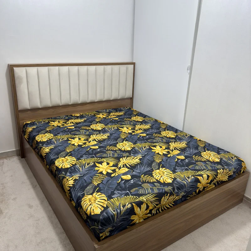 ملحفه ناتوسا مدل کشدار برگ انجیری دو نفره سایز 180x200 سانتی متر
