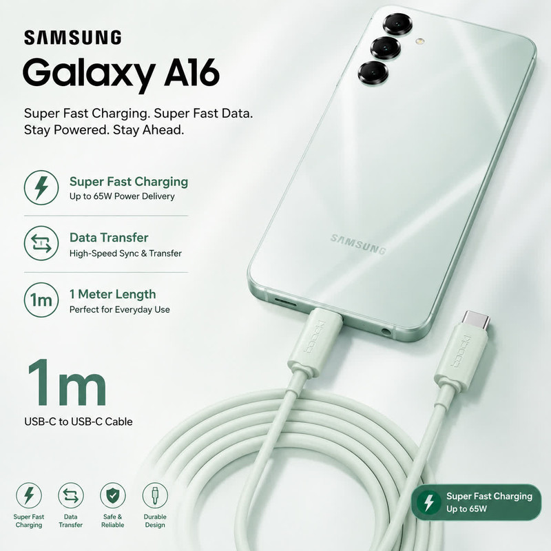 کابل شارژ USB-C توکی مدل 60W-A16 با طول ۱متر