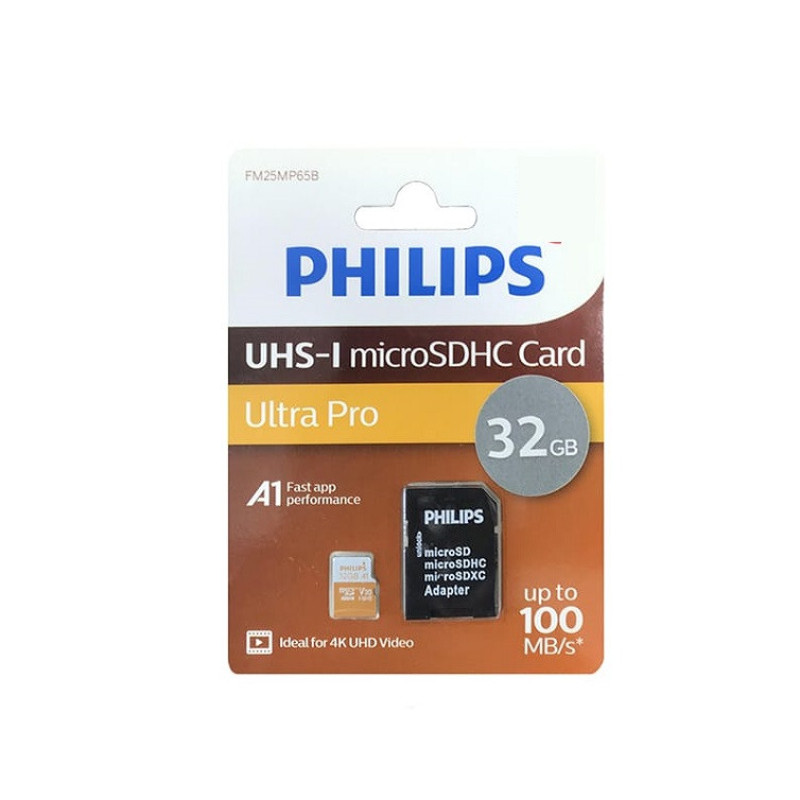 کارت حافظه MicroSDHC فیلیپس مدل Ultra PRO کلاس 10 استاندارد UHS-I U3 سرعت 100MBps ظرفیت 32 گیگابایت به همراه آداپتور