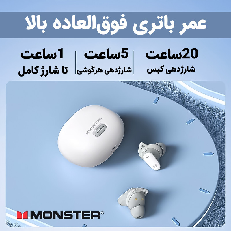 هدفون بلوتوثی مانستر مدل N-Lite 206 با نویز کنسلینگ میکروفون (ENC)، درگاه شارژ USB Type-C، دارای نشانگر LED، پشتیبانی از فرمان لمسی، مقاوم در برابر آب با استاندارد ضد آب IPX6