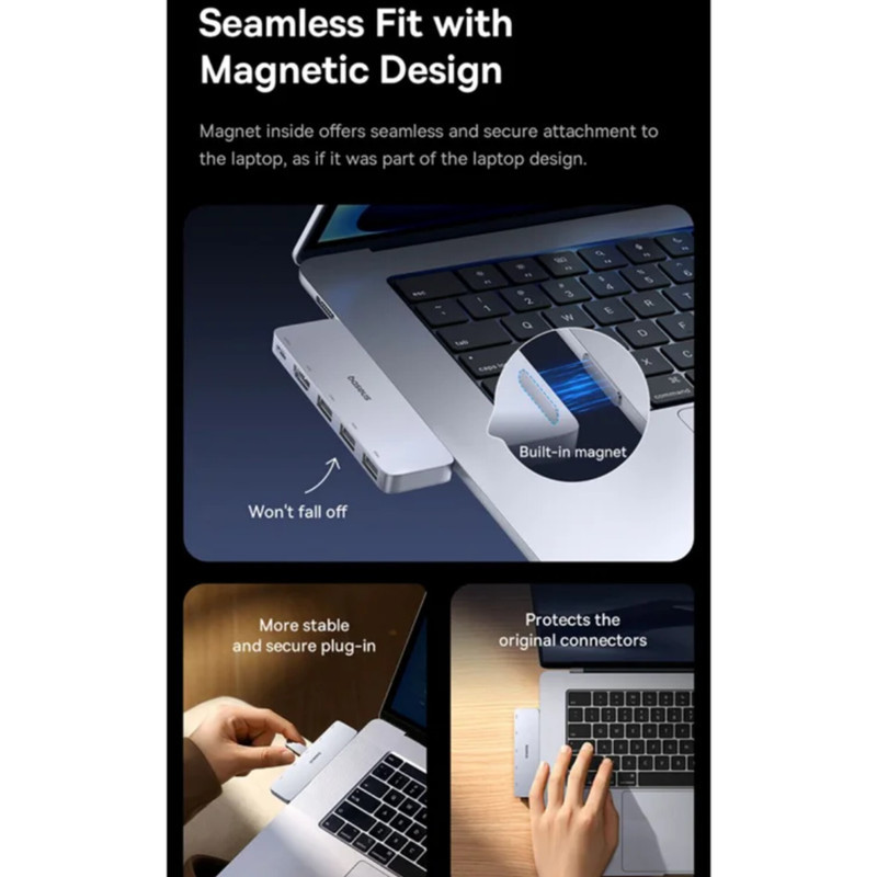 هاب 5 پورت USB-C بیسوس مدل  BS-OH180  Direct Link Type