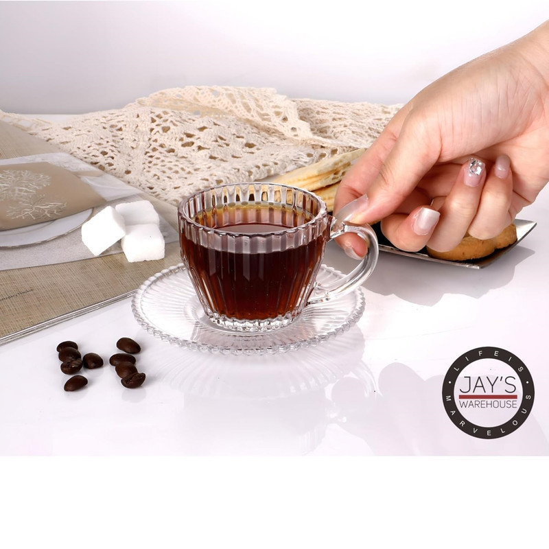 ست فنجان و نعلبکی 8 پارچه نوا مدل راه راه کد 1369n 2593