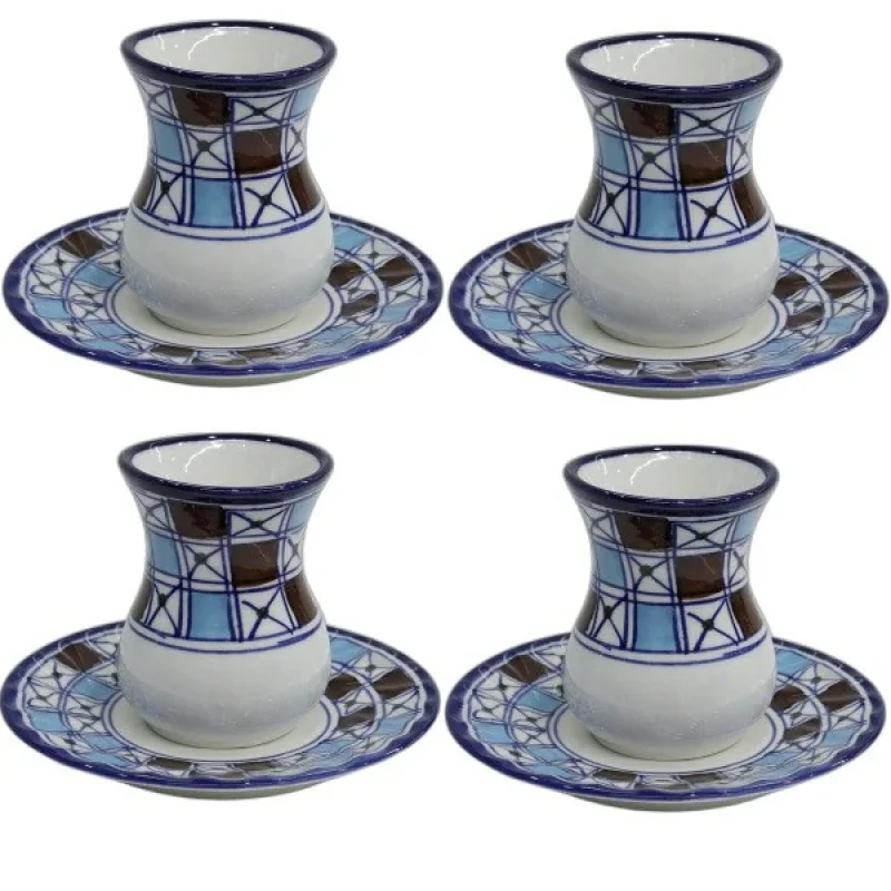 فنجان و نعلبکی چینی میبدمروارید مدل شطرنجی بسته 4عددی