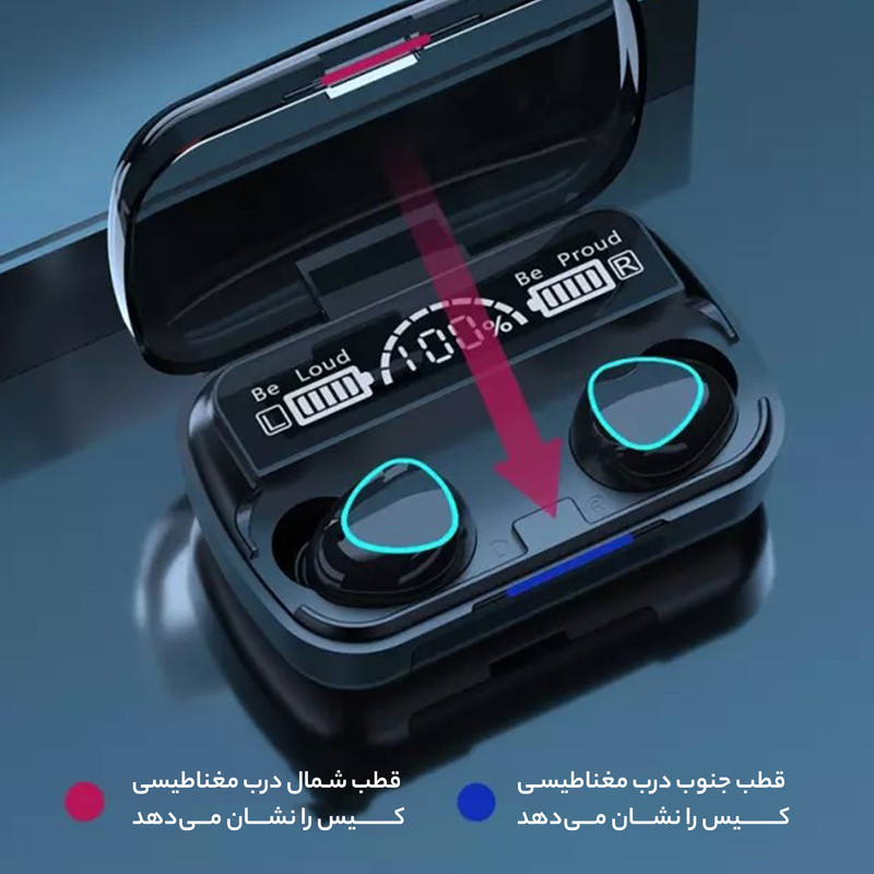 هدفون بلوتوثی مدل M10 V5.1 بدون قابلیت نویز کنسلینگ، درگاه شارژ Micro USB، دارای نشانگر LED، قابلیت استفاده به عنوان پاوربانک، مقاومت در برابر رطوبت و عرق