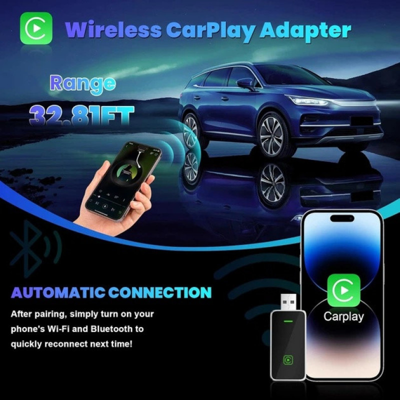 کارپلی و اندروید اتو مدل Wireless P7794 CarplayAndroid Auto به همراه مبدل USB به USB-C