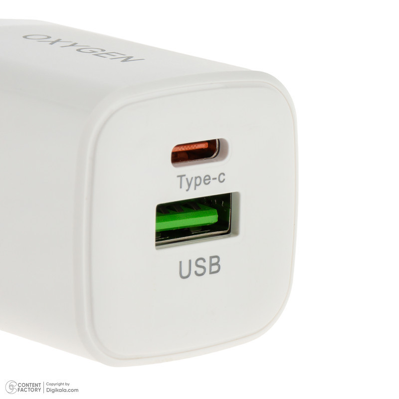 شارژر دیواری 30 وات دو پورت اکسیژن مدل CH-10 به همراه کابل USB-C
