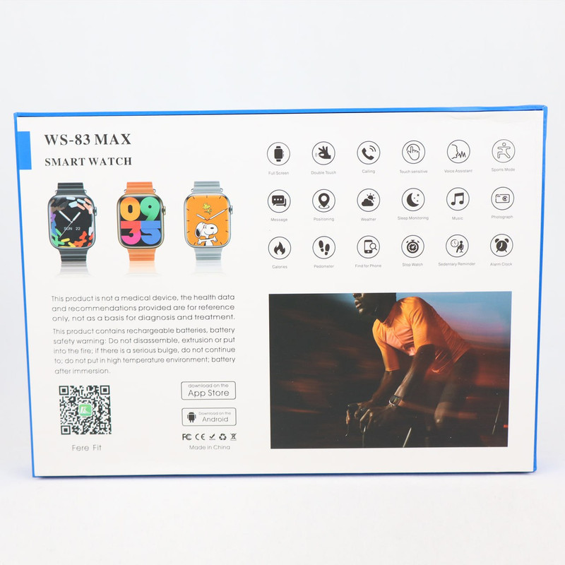 ساعت هوشمند مدل WS-83 MAX دارای قابلیت های کنترل موسیقی ، شمارنده ضربان قلب ، گام شمار ، قابلیت مکالمه از طریق بلوتوث ، به همراه ایرپاد ، بند سیلیکونی و فلزی