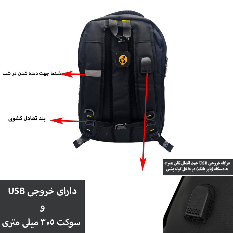 کوله پشتی لپ تاپ سیی 1966 مدل NEW گابل کد 2374 مناسب برای لپ تاپ 14.1 تا 15.6 اینچی