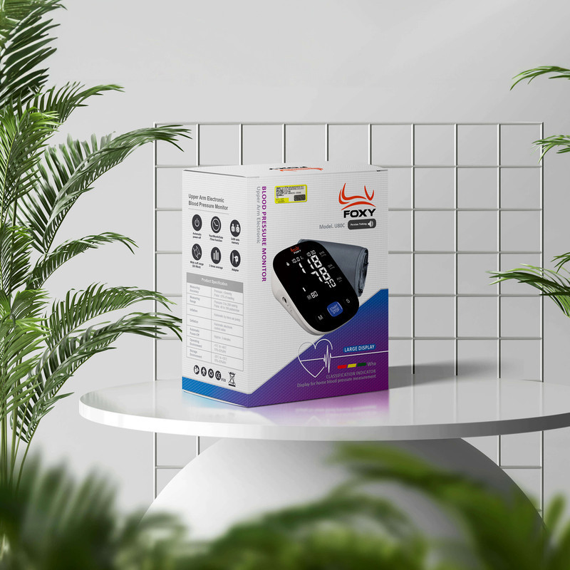 فشارسنج بازویی دیجیتال فوکسی مدل BLACK با حافظه بالای 99 رکورد، قابلیت اعلان صوتی، تشخیص آریتمی، نمایش میانگین نتایج و همراه پاوربانک