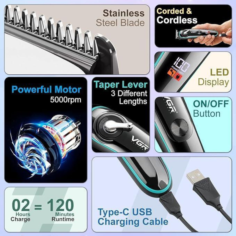 ماشین اصلاح موی سر و صورت وی جی ار مدل v-075