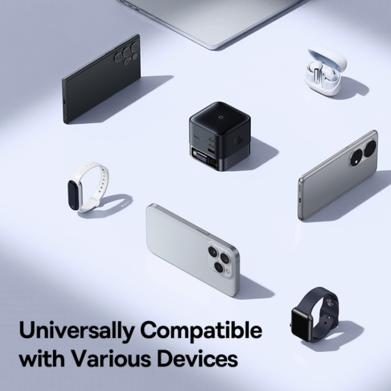 شارژر رومیزی 100 وات 3 پورت بیسوس مدل  100W Super GaN  به همراه کابل  USB-C