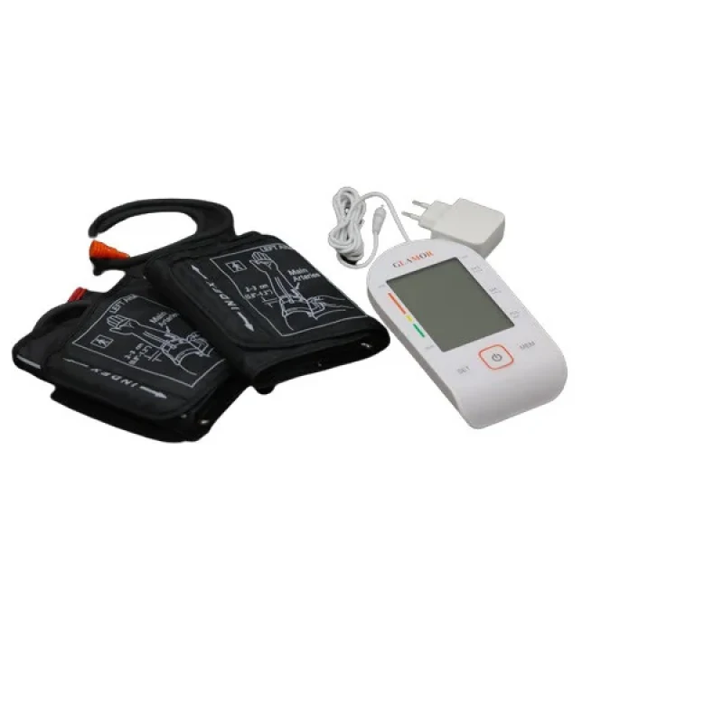 فشارسنج دیجیتال بازویی گلامور مدل PG-800B28 با صفحه نمایش بزرگ، قابلیت سخنگو، اندازه‌گیری ضربان قلب و تشخیص آریتمی، دارای دو عدد کاف سایز 22 تا 44 سانتی‌متر، حافظه 90 عددی و منبع تغذیه برق و باتری