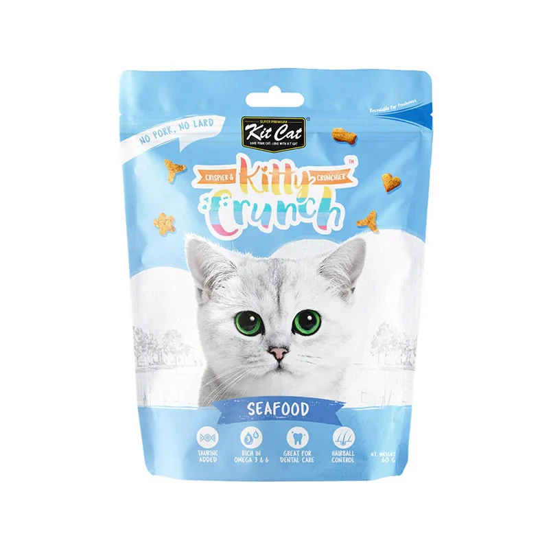 تشویقی بچه گربه کیت کت مدل Kitty Crunch طعم غذاهای دریایی وزن 60 گرم