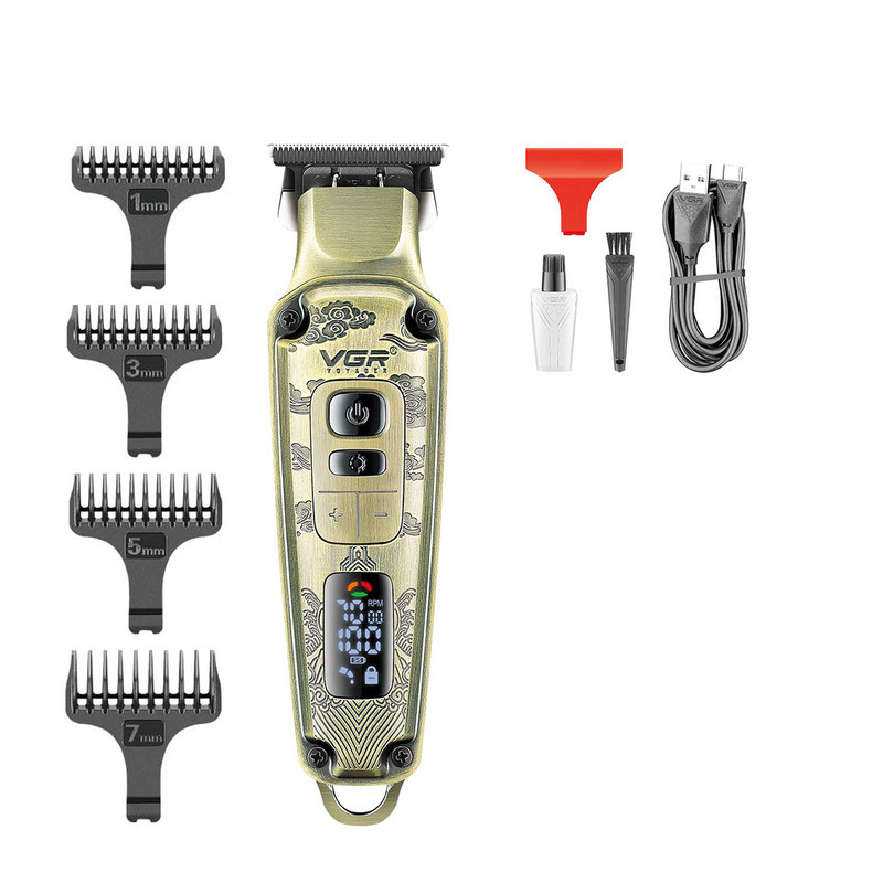ماشین اصلاح موی صورت شارژی وی جی ار مدل 901 PRO PLUS با تیغه تیتانیوم، قابلیت صفر زنی، شارژ سریع و 4 شانه تنظیم ارتفاع