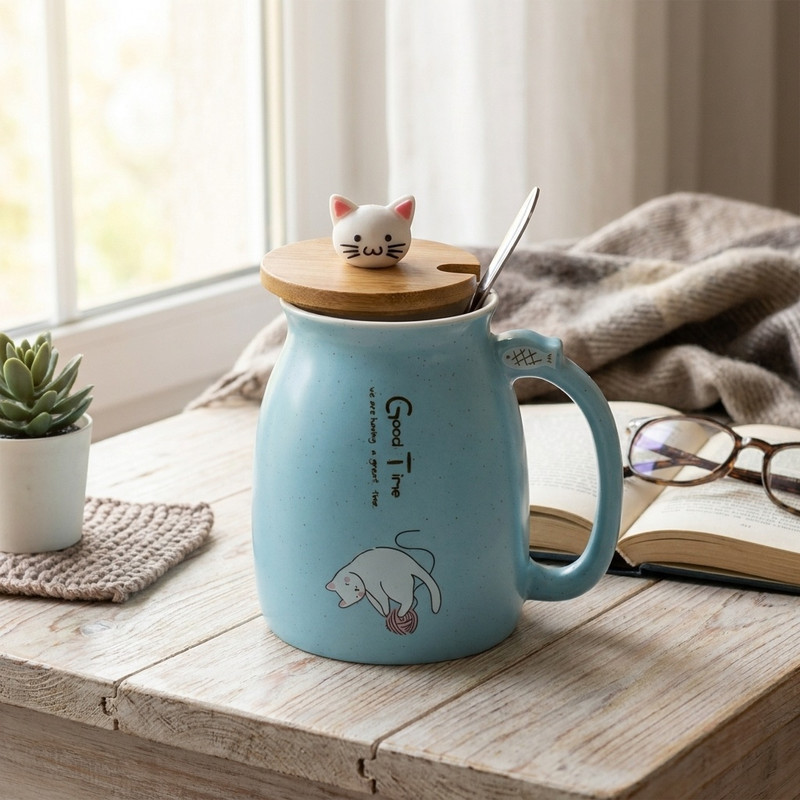 ماگ طرح گربه درب دار
