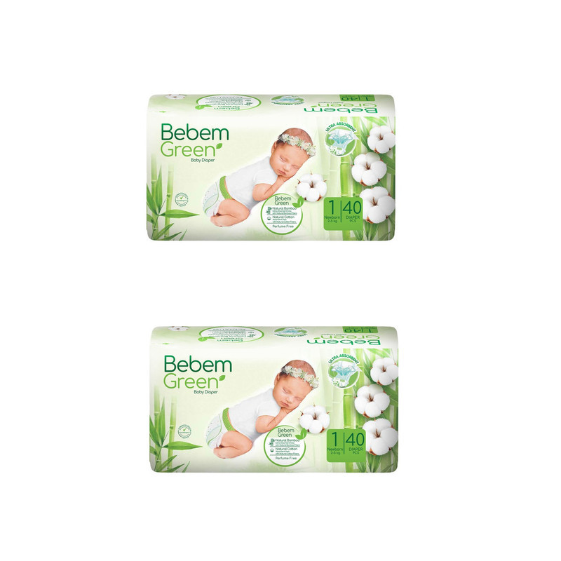 پوشک بچه ببم مدل green11 سایز 1 دو بسته 40 عددی