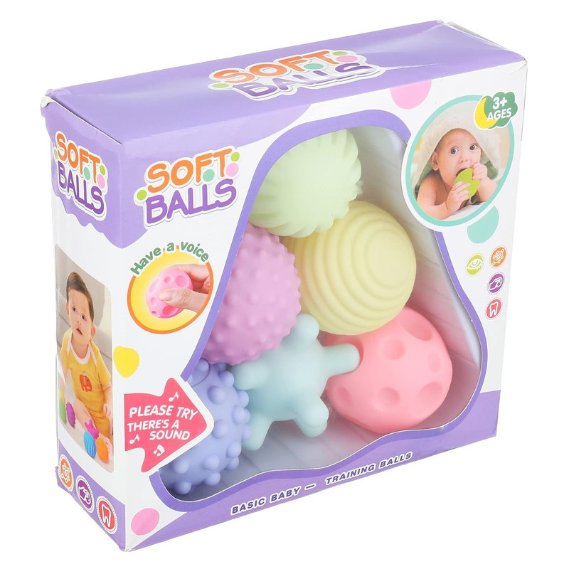 جغجغه مدل توپ فضایی سوتک دار طرح soft balls مجموعه 6 عددی