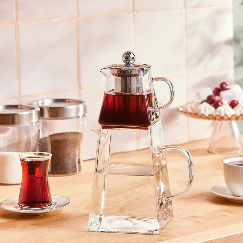 ست کتری و قوری مدل هرمی 1300 گنجاش کتری 1.3 لیتر گنجایش قوری 0.550 لیتر