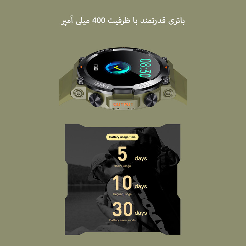 ساعت هوشمند مدل K56 Pro دارای قابلیت های شمارنده ضربان قلب، کنترل سطح اکسیژن خون، کنترل فشار خون، کنترل موسیقی، گام شمار، بند سیلیکونی