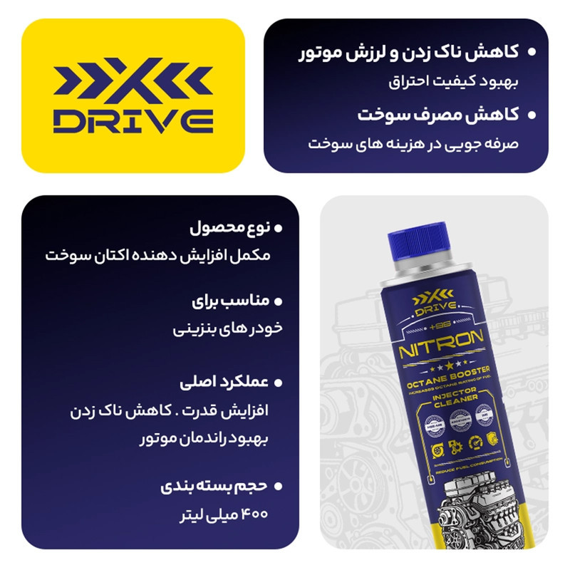اکتان بوستر و مکمل سوخت خودرو بنزینی ایکس درایو مدل NITRON حجم 400 میلی لیتر بسته 12 عددی
