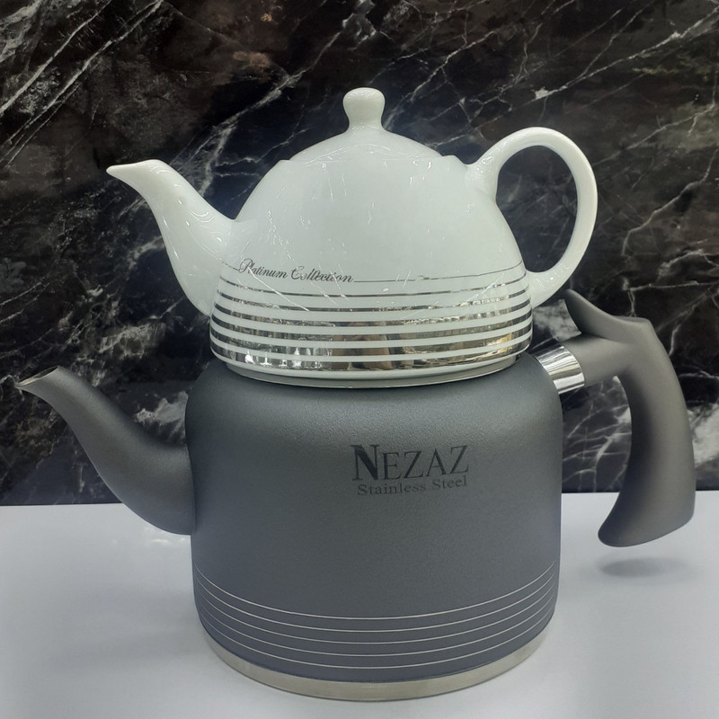 ست کتری و قوری نزاز مدل لوله دار طرح رنگی