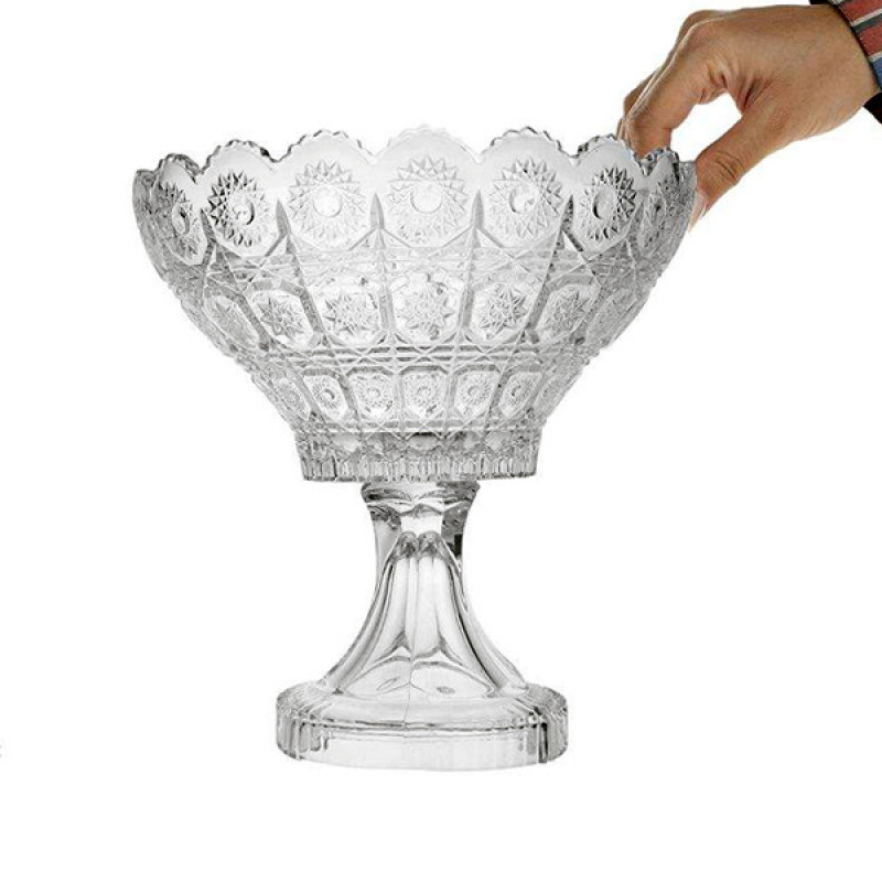 ساکورا آجیل‌خوری بلوری سری می جی مدل S09672200W، با شفافیت و تراش‌های تزئینی، ابعاد 23×23×23 سانتی‌متر، وزن 1495 گرم
