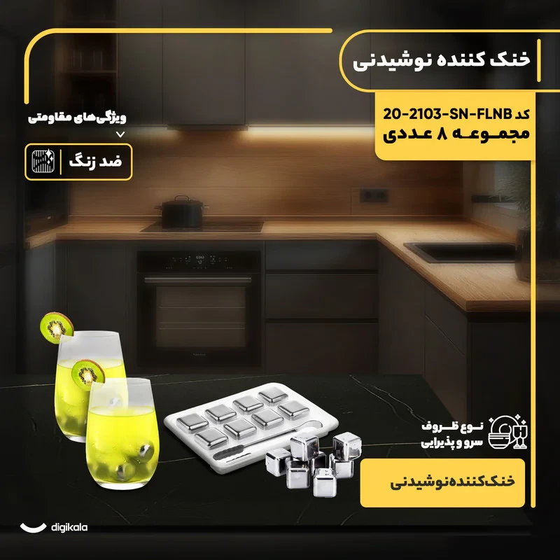 خنک‌کننده نوشیدنی مکعبی SN-FLNB-2103-20، 8 عددی، استیل ضدزنگ با سیلیکون، قابل شستشو با دست و ماشین ظرفشویی، به همراه انبر