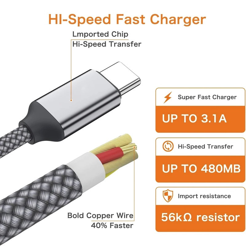 کابل تبدیل USB به USB-C لول مدل Fast Charge 6A MAX طول 1متر