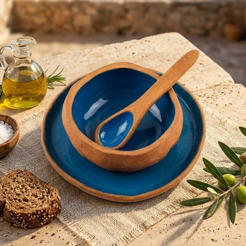ست کاسه و  بشقاب سفالی مدل دسر خوری