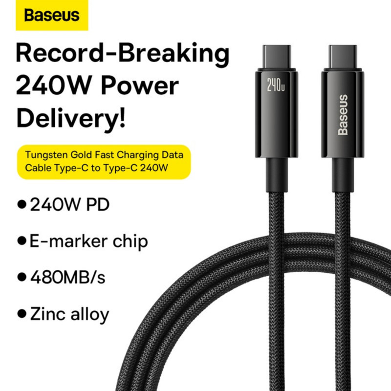کابل تبدیل USB-C باسئوس مدل (TUNGSTEN GOLD  (240W طول 2 متر