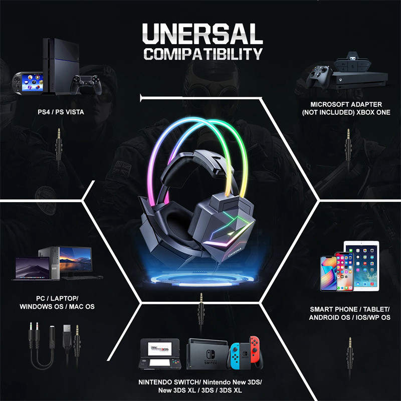 هدست گیمینگ ‌ برند اونیکوما مدل X20 با نویز کنسلینگ میکروفون، درگاه شارژ USB، دارای نورپردازی RGB، طراحی ارگونومیک و پدهای نرم و راحت