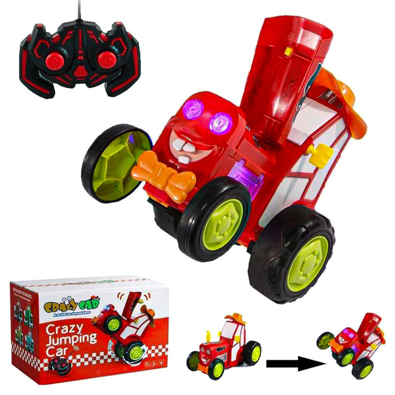 ماشین بازی کنترلی تراکتور دیوانه شارژی با کنترل بی‌سیم، حرکت در همه جهات، پرش جلو، حرکت روی دو چرخ عقب، موزیکال و چراغ‌دار، باتری قابل شارژ با کابل USB و در بازشو کاپوت