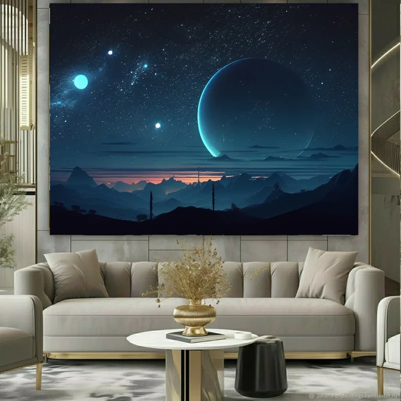 تابلو بوم طرح نقاشی ماه و ستاره مدل آسمان شب کد BK23508