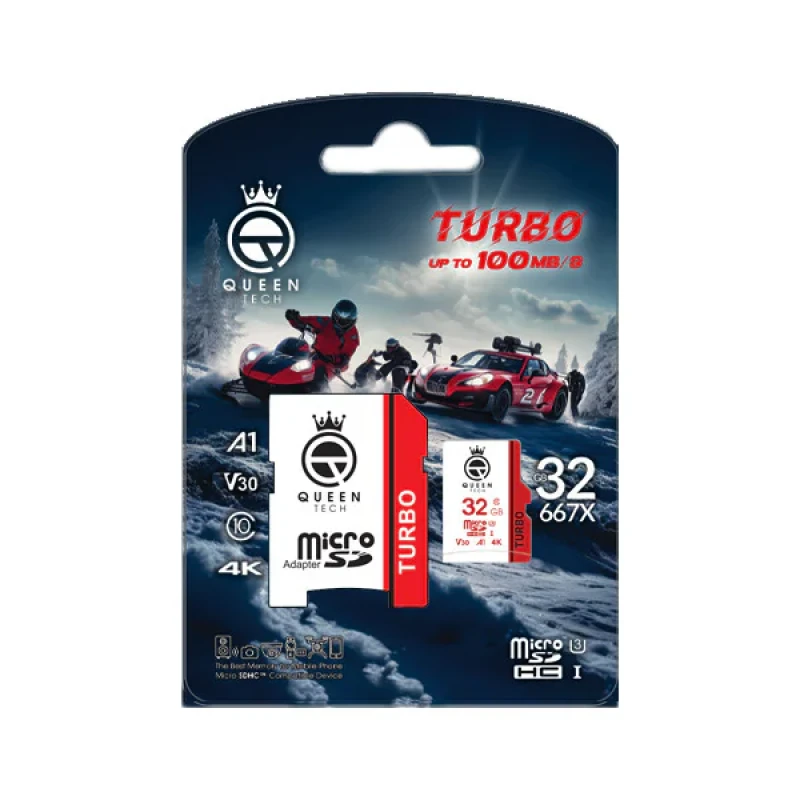 کارت حافظه MicroSDHC کوئین تک مدل TURBO-V30-A1-4K-667X کلاس 10 استاندارد U3 سرعت 100MBS ظرفیت 32 گیگابایت به همراه آداپتور SD