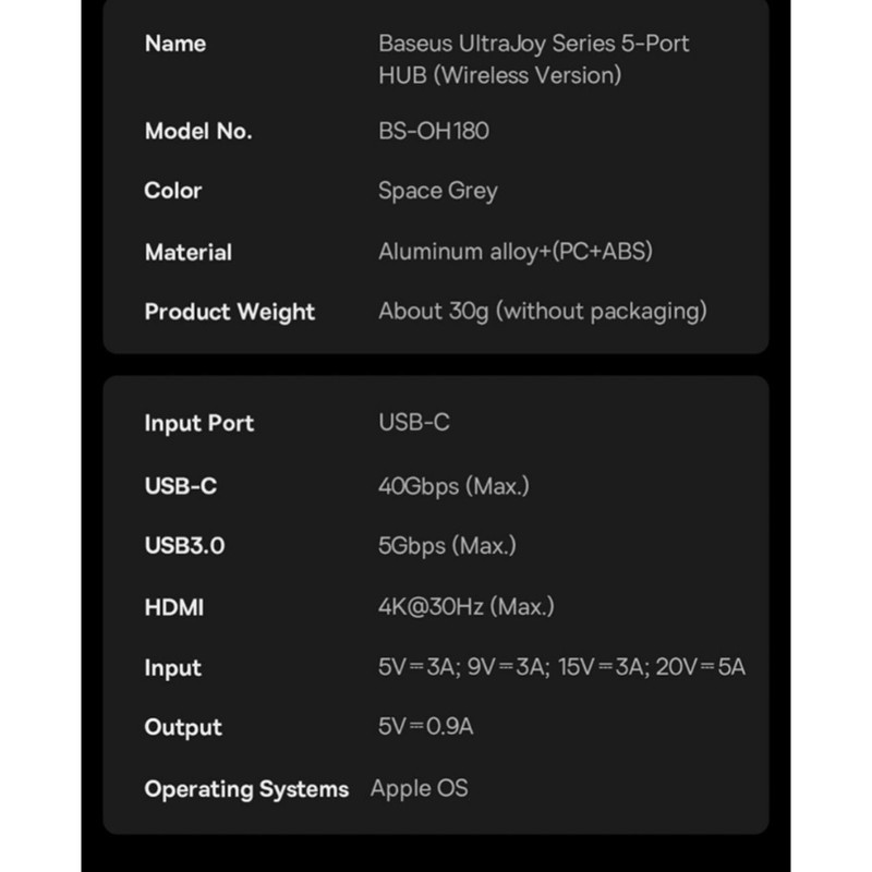 هاب 5 پورت USB-C بیسوس مدل UltraJoy Series BS-OH180