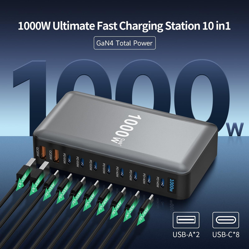 شارژر رومیزی 1000 وات 10 پورت مدل YMX-1000W