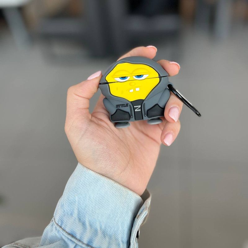 کاور مدل فانتزی طرح باب اسفنجی مناسب برای کیس اپل AirPods 4 به همراه آویز