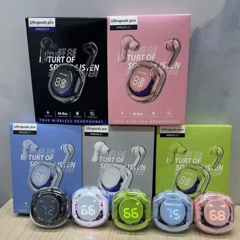 هدفون بلوتوثی مدل UltraPods Pro بدون قابلیت نویز کنسلینگ، درگاه شارژ USB Type-C، دارای میکروفون داخلی، دارای نشانگر LED، مقاوم در برابر آب