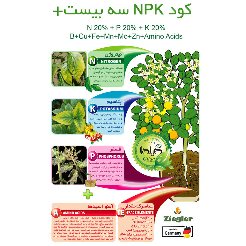 کود مایع کامل NPK سه بیست گیلدا کد 20-20-20 حجم 120 میلی لیتر