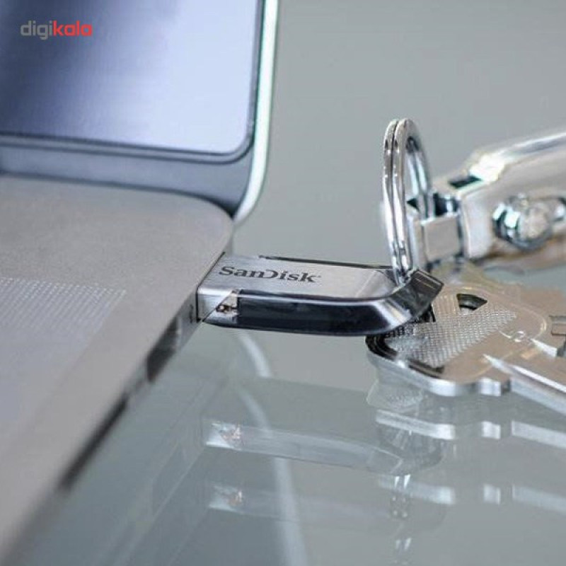 فلش مموری سن دیسک Ultra Flair CZ73 ظرفیت 64 گیگابایت با رابط USB 3.0 و بدنه فلزی مقاوم، سرعت انتقال 150 مگابایت بر ثانیه و سازگار با انواع سیستم‌عامل‌ها و دستگاه‌ها