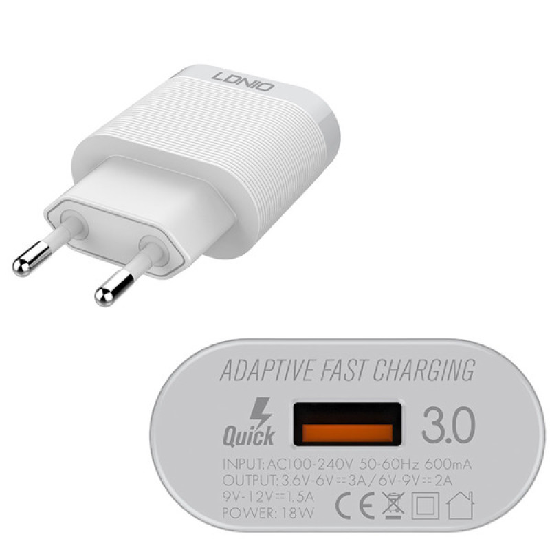 شارژر دیواری الدینیو مدل A303Q به همراه کابل تبدیل USB-C