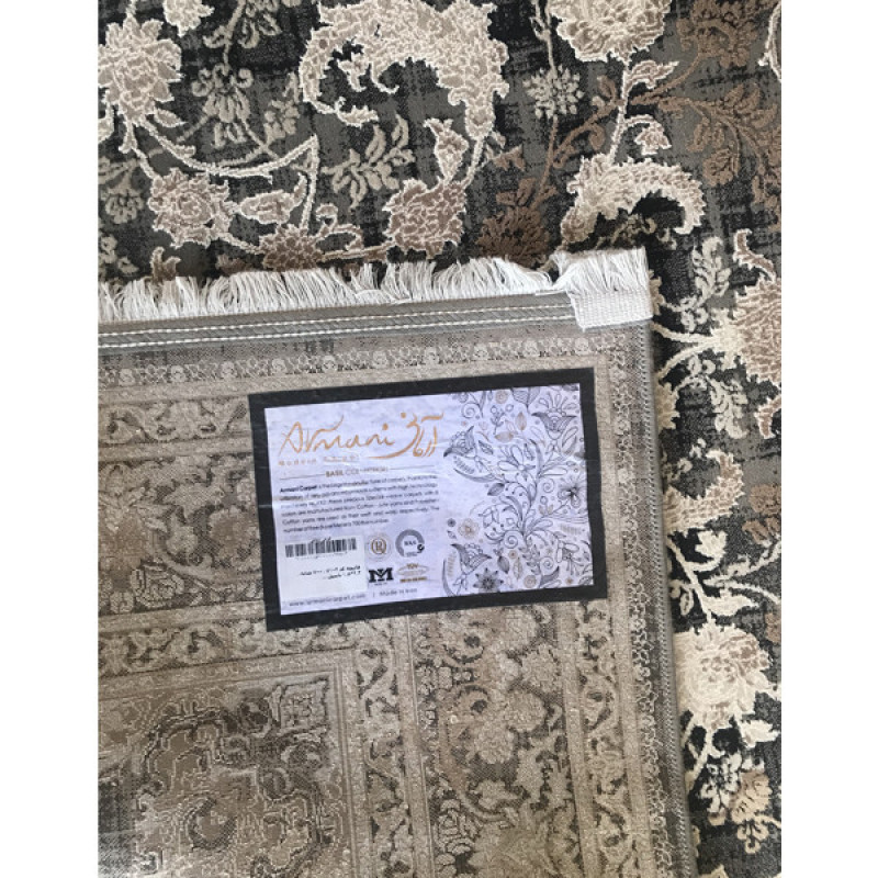 فرش ماشینی آرمانی طرح ترک کد 7103 زمینه خاکستری