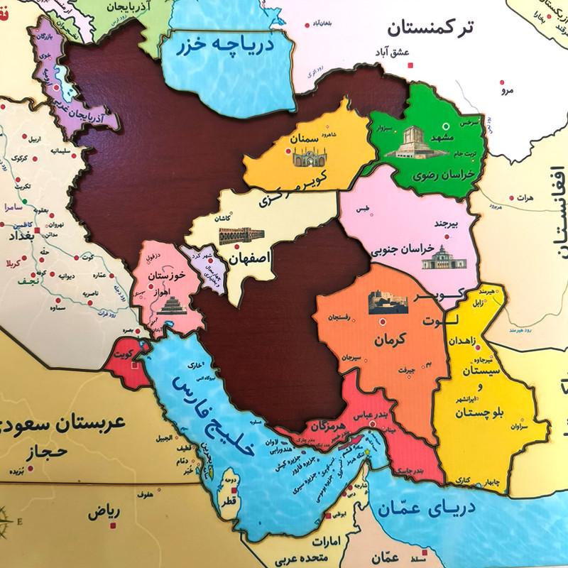 پازل 37 تکه مدل جورچین چوبی طرح نقشه ایران کشورهای همسایه
