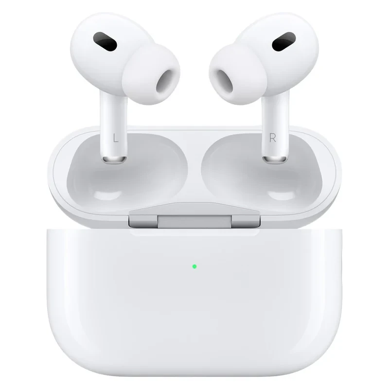 هدفون بلوتوثی اپل مدل AirPods Pro 2nd Generation با نویز کنسلینگ فعال (ANC)، نویز کنسلینگ میکروفون (ENC)، درگاه شارژ USB Type-C، با قابلیت شارژ بی‌سیم، دارای میکروفون دوگانه از نوع Beamforming، مقاومت در برابر رطوبت و عرق