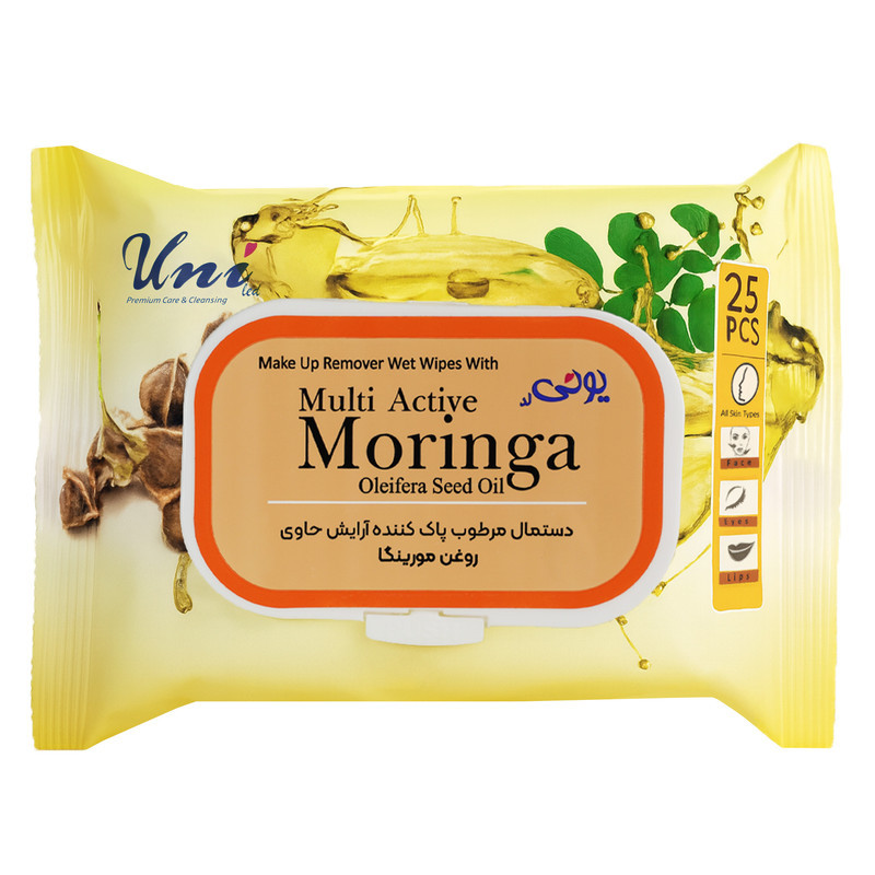 دستمال مرطوب یونی لد مدل روغن مورینگا دو بسته 25 عددی