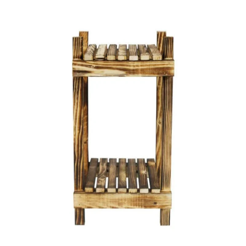 استند گلدان چوبی مدل h2r با ابعاد 30x25x50 سانتی‌متر، ساخته‌شده از چوب روس با استحکام بالا و رنگ سوخته روشن، مناسب برای نگهداری گل و گلدان
