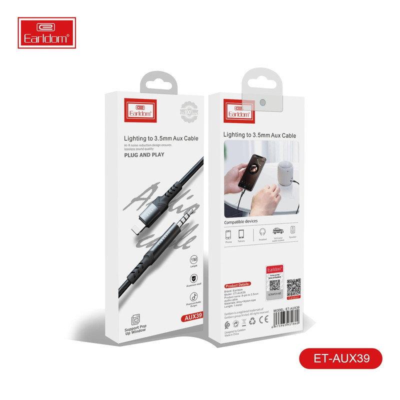 کابل تبدیل AUX به لایتنینگ ارلدام مدل ET-AUX39 طول 1 متر